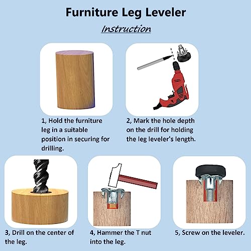 Adjustable Furniture Leveling Feet, 16 Pack, 1/4” Threaded Leg Levelers for Table/Desk/Chair/Cabinet/Dresser/Outdoor Furniture/Patio Furniture, Height Extender, Screw on/in Adjuster - size: 1/4"-20 UNC * 16 Sets
