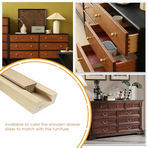 Wood Drawer Slides Classic Guide Center Mount Track 15.7 Inches, Wooden Undermount Drawer Glides Bottom Rails Replacement Kit(L002-16In)