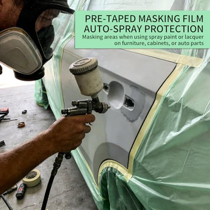 Thickened Pre-Taped Masking Film, Masking Tape Painters Plastic, Paint Protection Film Masking Master for Auto Body Walls Furniture, 44" x 66'(2 Rolls) - size: 44in x 66ft