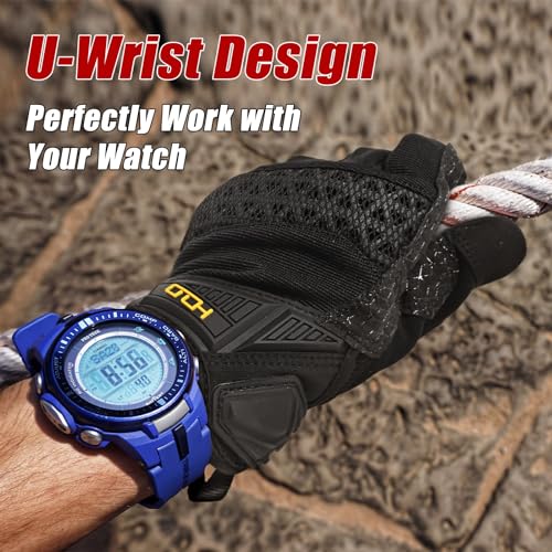 HANDLANDY Mens Work Gloves Touch screen, Utility Mechanic Gloves, Flexible Breathable Fit- Padded Knuckles & Palm - color: Black, size: Large