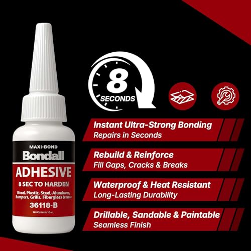 BONDALL Instant Bonding Adhesive Repair Kit, 4PC Set with (2) Super Glue Bottles, Plastic & Metal Reinforcing Powders (Black & Grey), Strong Waterproof Adhesive. (BONDALL - 1 Pack) 36118