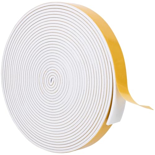 ToLanbbt White Door Window Weather Stripping Self Adhesive Foam Tape High Density Foam Sealing Strip Window Insulation Weatherproof Gasket Tape for Doors and Windows (1/2" W X 1/8" T X 16.5') - color: White, size: 1/2 In x 1/8 In x 16.5Ft