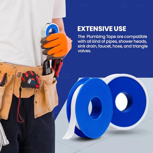 Supply Giant Plumbers PTFE Tape 3/4" W x 1080" L Pipe Thread Tape, High Density Thread Sealant Tape Water Seal Plumbing Tape for Shower Head, Pipes, Gas Lines, Leak Prevention - size: 1080", style: Pack of 1