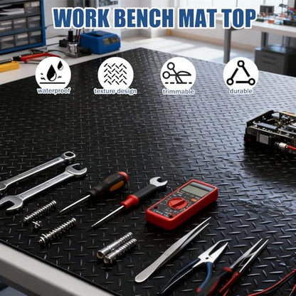 48" x 17" Workbench Mat，PVC Work Bench Mat Top with Non-Slip Steel Plate Texture, 1.5mm Thick Rectangle Vinyl Table Top Protector, Woodworking,DIY Projects