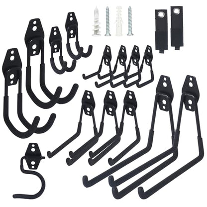 Moneek's Hardware 16 Pack Garage Storage Hook Anti-Slip Coating Heavy Duty Wall Mount Hooks for Hanging Bikes, Ladder, Garden Power Tools - color: Black