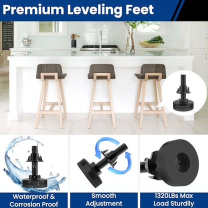 4 Pcs Adjustable Furniture Feet, 3/8" Heavy Duty Threaded Furniture Leveling Feet, Leg Levelers Screw in with Threaded Inserts for Table, Cabinets, Chair, Sofa Black