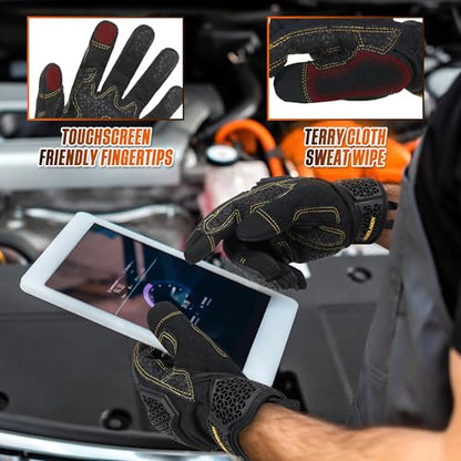 HANDLANDY Mens Work Gloves Touch screen, Utility Mechanic Gloves, Flexible Breathable Fit- Padded Knuckles & Palm - color: Light Black, size: Medium