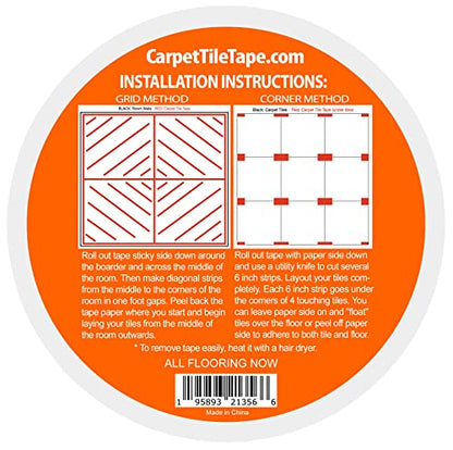 Carpet Tile Tape Double Sided 2in x 90ft - Heavy Duty Reinforced Web Mesh & Residue Free - Indoor Outdoor for Carpet Tiles, Hardwood, Vinyl, Rugs, Carpet, Rubber, Turf & Mat Gripper - size: 2 in X 90 Ft