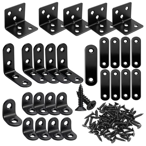 mankk 96PCS Black Straight Flat Metal Bracket & L Corner Brackets Mending Plates Stainless Steel Flat Brace Brackets Fixed Connecting Plate for Wood Repair Fixing M-G116 - color: Black-20/30/40/50mm