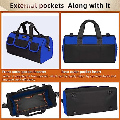 FASTECH 17 Inch Heavy Duty Tool Bag With Wide Mouth for Tool Storage, Carrier and Organizer, Tool Tote For Men/Women, Wide Mouth Tool Bag with Inside Pockets (17 Inch) - size: 17inch