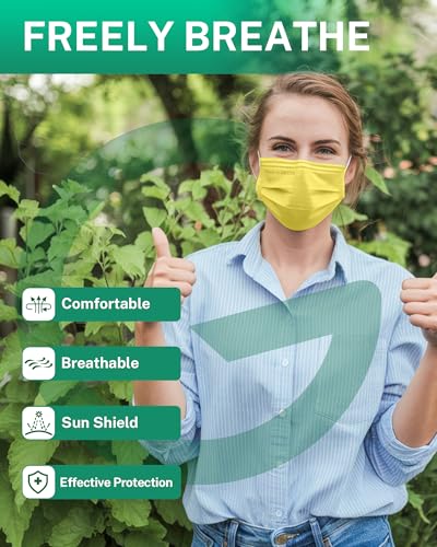 Disposable Face Masks Made in USA, 4 Ply for Families, Students, Breathable All-Day Wear & Safety, FSA HSA Eligible, ASTM Level 3 Medical Grade, 50 Pack, Bright Yellow - color: Bright Yellow, size: 50 Pack, style: Resealable Bag