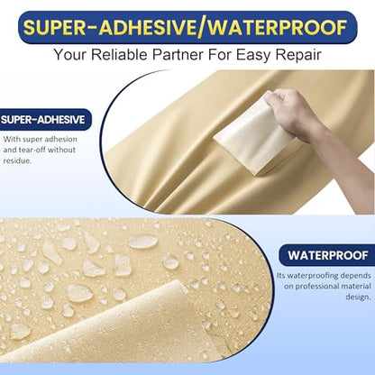Self-Adhesive Canvas Repair Tape, 8.3" x 11" Waterproof Canvas Repair Patch, Fabric Patch Repairs Kit for Furniture, Tents, Sunbrellas, Boat Covers Awnings, Couches, Clothes, Bags Beige-Yellow - color: Beige-Yellow, size: 8.3" x 11"