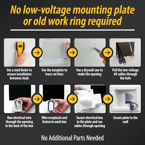 DATA COMM Electronic 45-0031-WH Recessed Low Voltage Media Wall Plate w/ Built-In Duplex Receptacle Outlet, Cable Management - Elevate Your Home Entertainment w/ Stylish White Panel - style: with Duplex Receptacle