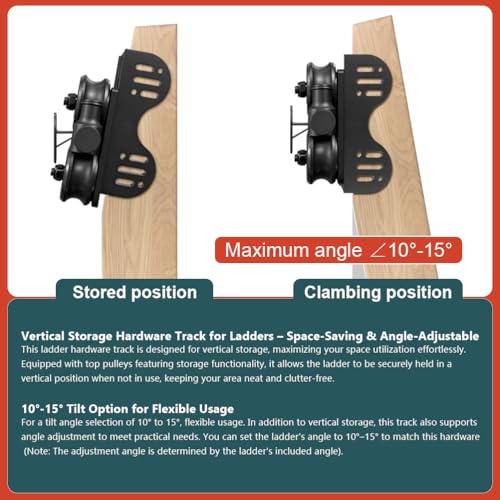 13FT Sliding Library Ladder Hardware Kit, Black Retractable Rolling with Braking Casters, Adjustable to Stand Upright, MAX Load 300lbs，No Ladder - size: 13FT ladder kit