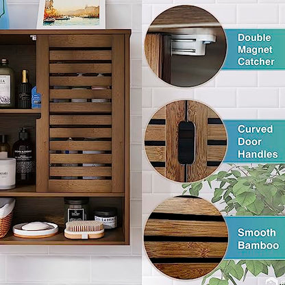 SMIBUY Bathroom Cabinet Wall Mounted, Bamboo Over-The-Toilet Storage Organizer, Space Saver Medicine Cabinet with 2 Door and Adjustable Shelves (Walnut) - color: Walnut