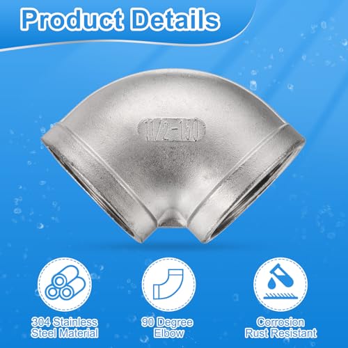 uxcell 304 Stainless Steel 90 Degree Elbow Threaded Pipe Fitting G1-1/2" Female to G1-1/2" Female Cast Pipe Fitting with Seal Tape for Plumbing Drainage Pipes Heating Systems - size: G1-1/2"