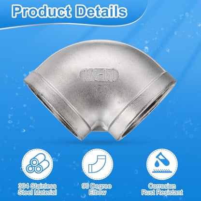 uxcell 304 Stainless Steel 90 Degree Elbow Threaded Pipe Fitting G1-1/2" Female to G1-1/2" Female Cast Pipe Fitting with Seal Tape for Plumbing Drainage Pipes Heating Systems - size: G1-1/2"