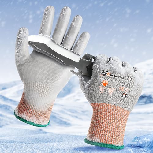 Schwer 12 Pairs Winter Work Gloves, ANSI A5 Cut Resistant Gloves with PU Coating, Freezer Glove for Outdoor Cold Weather, Thermal Insulated, Non Slip, Durable, XL, CR3088-W - color: Winter Grey, size: X-Large
