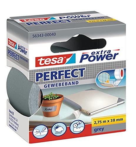 tesa UK Extra Power Cloth Repair Tape, 2.75 m x 38 mm - Grey - color: Grey