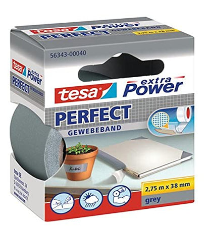 tesa UK Extra Power Cloth Repair Tape, 2.75 m x 38 mm - Grey - color: Grey