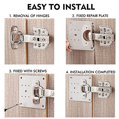 12 Pcs Hinge Repair Plate, Stainless Steel Cabinet Hinge Repair Plate Kit Hinge Repair Brackets with Screws and Mounting Tools for Protecting Wooden Kitchen Cabinet Doors Window