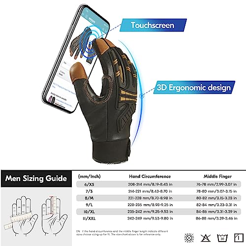 Vgo... Cut Resistant Gloves, Cutproof Leather Work Gloves Men Women,EN388 level E, ANSI level A5,Touchscreen,Mechanics Gloves - color: Brown(goat Leather), size: Large(1 Pair)