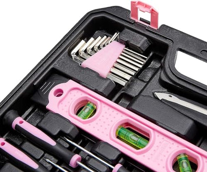 Amazon Basics 142-Piece Household Tool Kit for Home Repair, Hand Tools with Storage Case, 13.39 x 9.25 x 2.95 inch, Pink - color: Pink
