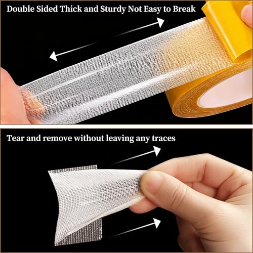 3 Rolls Tearable Double Sided Tape - 2”x 33 Ft Per Roll Heavy-Duty Removable Adhesive No-Scissors Hand-Tear Design Strong Hold No Residue Waterproof Multipurpose Mounting Tape for Carpets Photo Walls