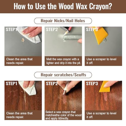 DAIXISM Wood Filler Sticks,12colors Wood Wax Crayons for Scratches, Scuffs, Cracks, and Nail Holes on Wood Furniture, Floors, Cabinets, Tables, and Doors