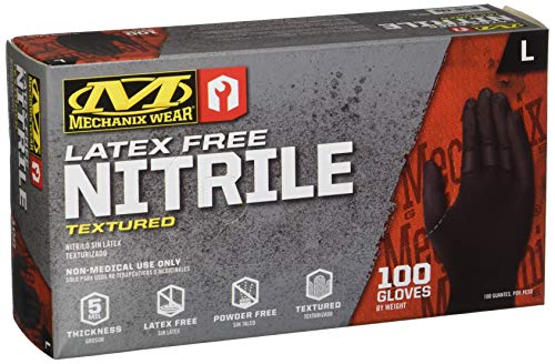 Mechanix Wear D03-05-010-100 - Nitrile Disposable Gloves, Powder Free, Textured - 5 Mil Black (100 Pack) - color: Black 5 Mil, size: Large