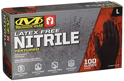 Mechanix Wear D03-05-010-100 - Nitrile Disposable Gloves, Powder Free, Textured - 5 Mil Black (100 Pack) - color: Black 5 Mil, size: Large