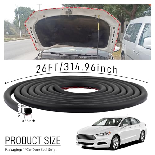 26Ft D-Shaped Car Door Seal Strip,Rubber Automotive Weather Stripping with Soundproofing,Self Adhesive & Universal Car Weather Stripping Auto Parts for Cars Trucks SUVs