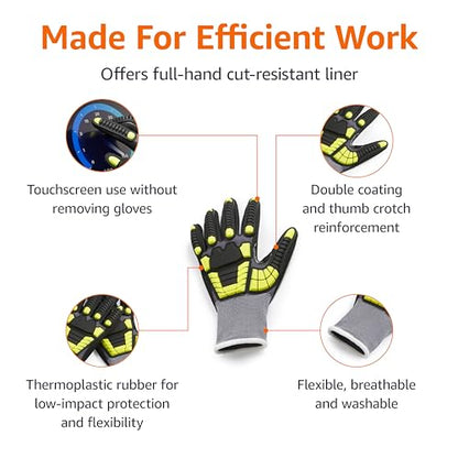 Amazon Basics Safety Work Gloves, Cut Level A1, Abrasion ANSI Level A4, Impact Protection, Touch Screen Friendly, 15G Sandy Nitrile Palm, Yellow, Size XX-Small, Pack of 120 Pairs - size: 2x-small