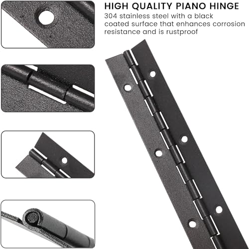 2PCS Heavy Duty Piano Hinge,8-Inch 304 Black Continuous & Piano Hinges,0.05" Thickness,1.2" Open Width, Ideal for Folding Cabinet Doors, Black Stainless Furniture Hinges Includes 16pcs Screws - size: 8inch 2pcs