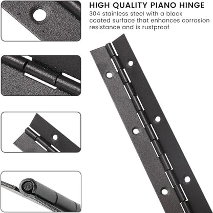 12 Inch Black Continuous Piano Hinges 2 Pack, Heavy Duty Stainless Steel Furniture Hinges 0.05" Thickness 1.2" Open Width with 24 Mounting Screws for Folding Cabinet Doors - size: 12IN-1.2IN-2PACK