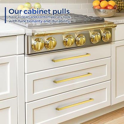 JOY DECOR 2 Pack Gold Cabinet Handles, 12-3/5 Inch Hole Center Cabinet Pulls – Square Stainless Steel Kitchen Knobs for Drawers, Dressers, Cupboards & Vanities - size: 12-3/5 Inch Hole Center