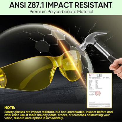 TICONN Clear Safety Glasses for Men and Women, Safety Goggles with Scratch Impact Resistant Meets ANSI Z87.1 Standard - style: 12 Pairs Yellow