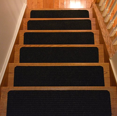 Stair Treads Collection Set of 7 Indoor Skid Slip Resistant Carpet Stair Tread Treads Black (7 Inch x 24 Inch) (Black, Set of 7) - color: Black, size: 7 Pcs - 7"x24"