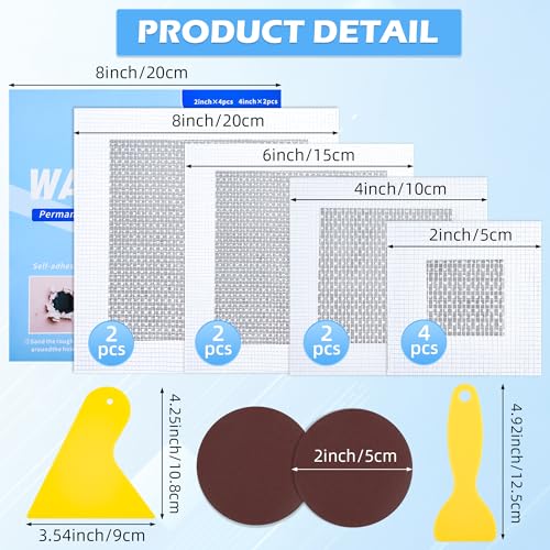 15 Pack Drywall Repair Kit - 2/4/6/8 Inch Drywall Repair Kit All-in-One Wall Patch Hole for Quick Easy Wall Repair Solution with Patches, Tools, Spatula