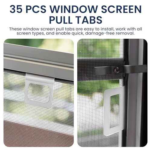35 Pcs Universal Fit Window Screen Pull Tabs Replacement Lift Handles & Clips – Frosted Clear Plastic Kit for Spline Channel Frame