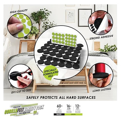 Slipstick Gorilla Felt 1 Inch Furniture Pads (88 Piece Combo) Premium Furniture Pads & Chair Leg Floor Protectors for Hardwood Floors & Hard Surfaces - size: 1 Inch 88 Piece Combo Pack