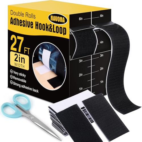 Navona 27Ft x 2 Inch Hook and Loop Strips with Adhesive, Heavy Duty Self Adhesive Tape with Back, Strong Sticky Back Fastener Roll for Home, Office, School, Crafting, Black - color: 2in x 27ft-black