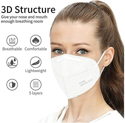 LEMENT 50PCS KN95 Face Mask 5 Layer Breathable with Elastic EarLoops Cup Dust Safety Masks White - color: Adult-50 Pack-white