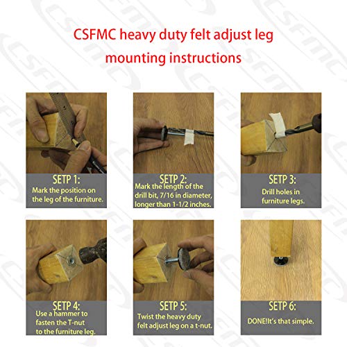 Adjustable Leg on Solid Wood Furniture Feet,Table and Chair Levelers Legs,5/16 in Bolt, 1.5 in Base Diameter (4 pcs)