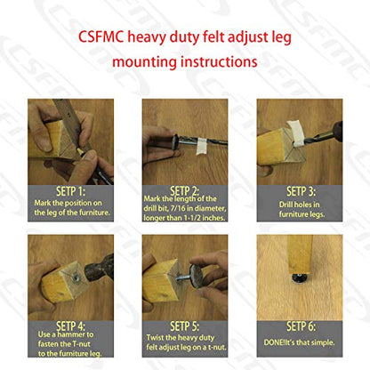 Adjustable Leg on Solid Wood Furniture Feet,Table and Chair Levelers Legs,5/16 in Bolt, 1.5 in Base Diameter (4 pcs)