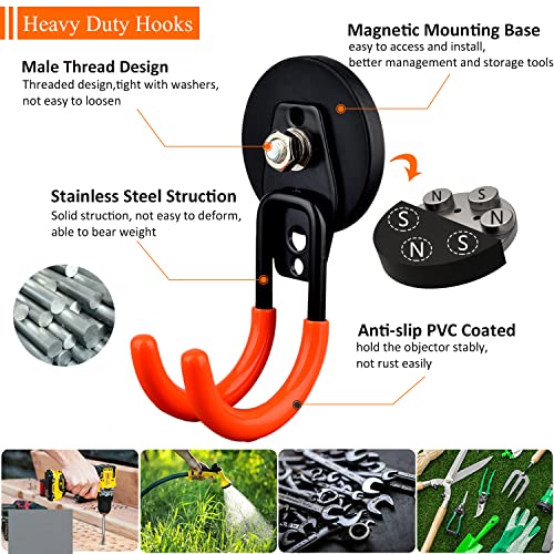 MUTUACTOR Magnetic Hooks Heavy Duty,Strong Anti-Slip Rubber Coated Magnet with Double Garage Hooks,Sturdy Utility Storage Hooks for Workbench Pegboard Garden Hose Toolbox(2PCS,J-Shape,Orange) - style: 2.6in Magnet J Hooks 2PCS