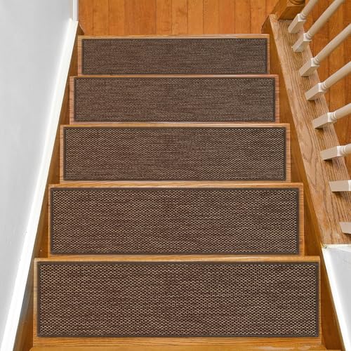 SMILOOL Stair Treads Non Slip for Wooden Steps Indoor 10" x 30" 15 Pack Extra Wide Stair Tread Carpet Stairs Runner, Step Pads with Reusable Adhesive for Dogs Kids Elders, Machine Washable, Brown - color: Brown, size: 10 x 30 inch