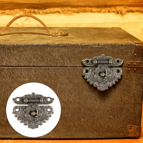 Jewelry Box Hardware, Antique Engraved Latch Hasp Jewelry Box Hinges and Corner Protectors Hardware Kit with Mounting Screws for Decorative Cabinet Small Wooden Boxes