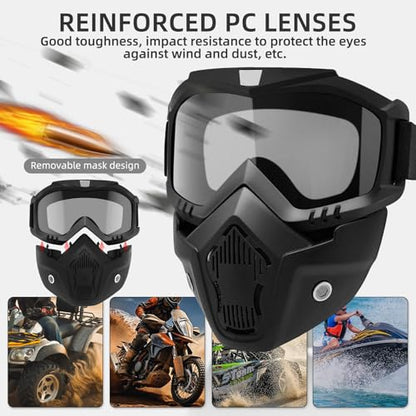 Mask with Detachable Goggles for Riding and Cutting, Anti-Ultraviolet Radiation, Anti-Dust, Anti-Fog HD Lens, Large Viewing Hood, Bluetooth Headset Compatible, Black