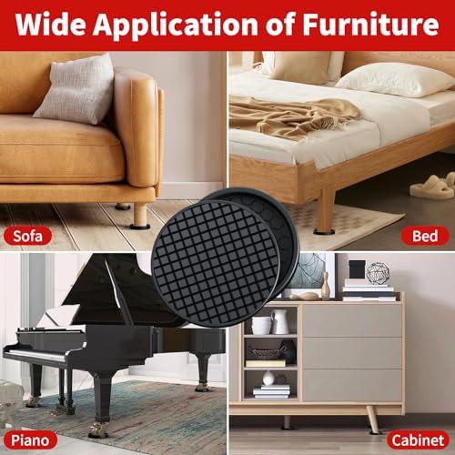 Ezprotekt Non Slip Furniture Pads, 12 Pcs 2" Anti Skid Rubber Furniture Caster Cups, Anti-Slip Furniture Coasters for Hardwood Floors, Anti Slide Floor Protectors for Bed Couch Stoppers (Black) - size: 2"
